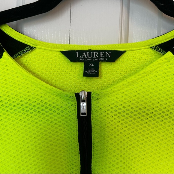 LRL Lauren Ralph Lauren Neon Yellow Black Quarter Zip Long Sleeve Top Size XL - Picture 6 of 8